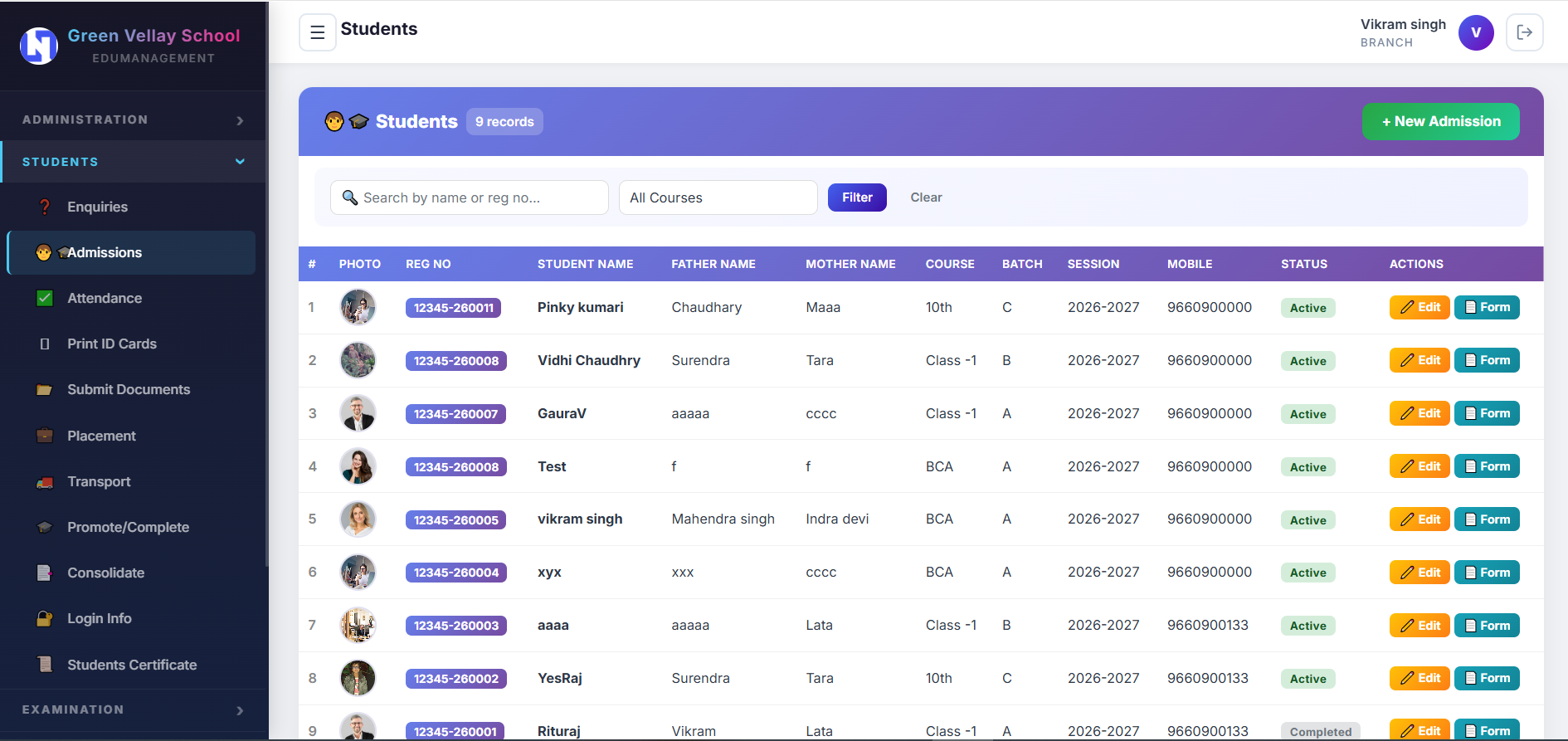 School ERP Screenshot